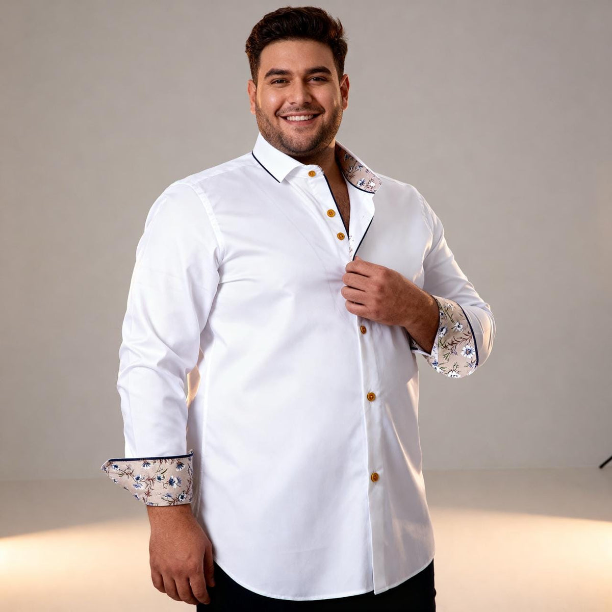 Chemise blanche grande taille Ashton à col contrasté